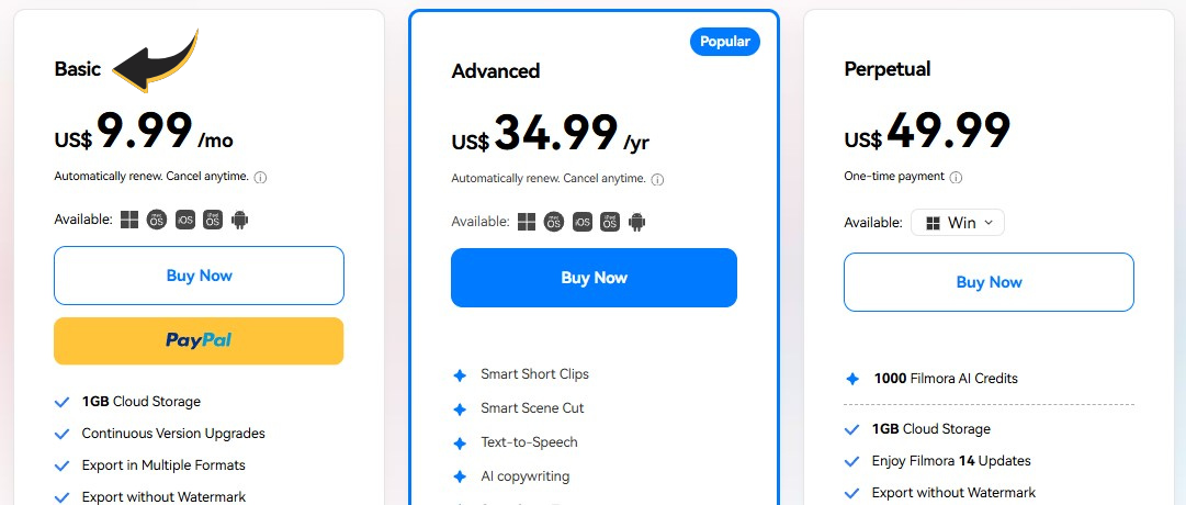 Filmora Pricing