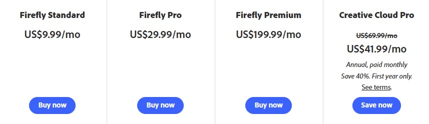Adobe Firefly Pricing