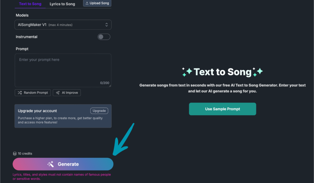 ai music maker AI Text to Song Generator