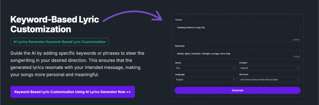 ai music maker Keyword-Based Lyric Customization