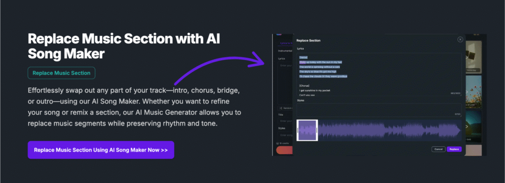 ai music maker Replace Music Section