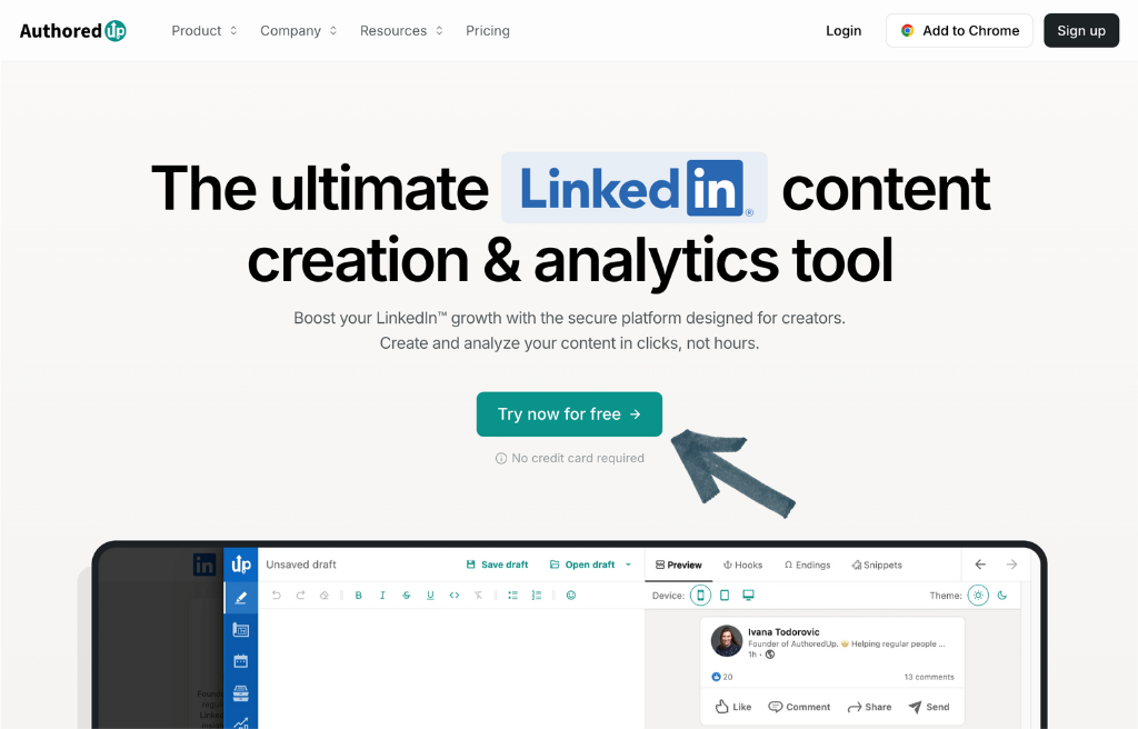 AuthoredUp Review: Ultimate LinkedIn Content Creation in 2025 3 AuthoredUp homepage
