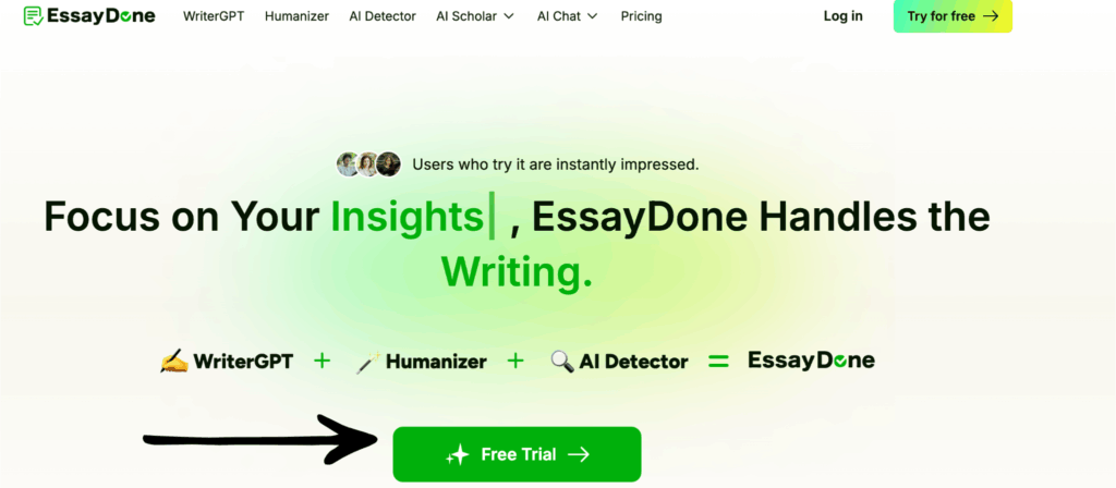 EssayDone Review: Ultimate AI Writing Assistant in 2025? 3 essay done homepage
