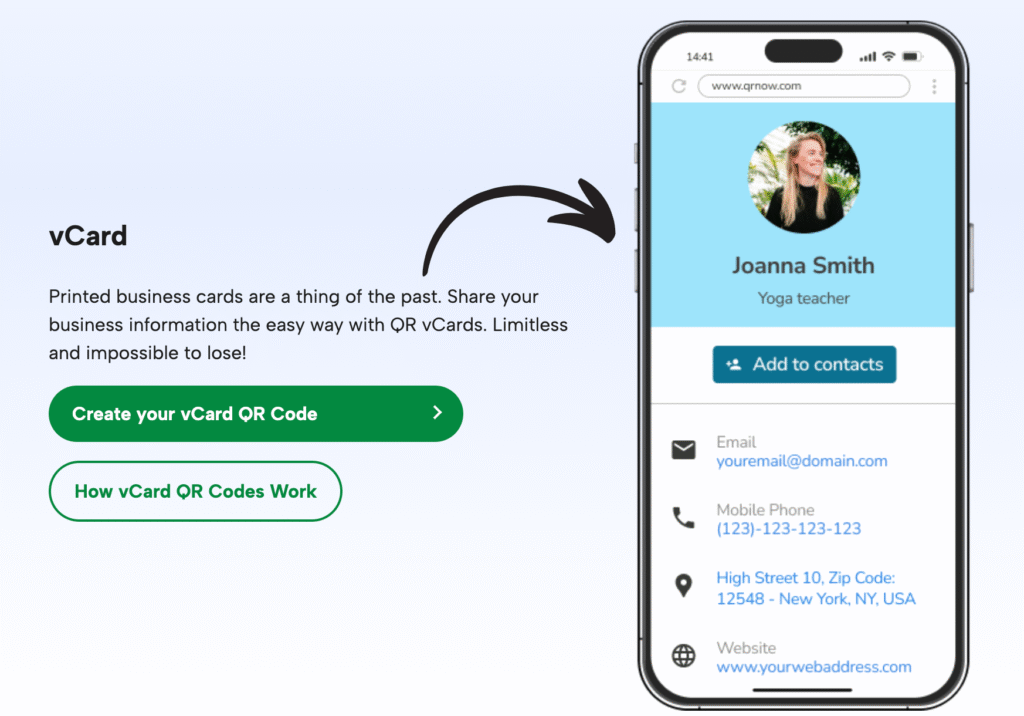 QR NOW Review: The Best QR Generator of 2025? 7 qr now vCard QR Code