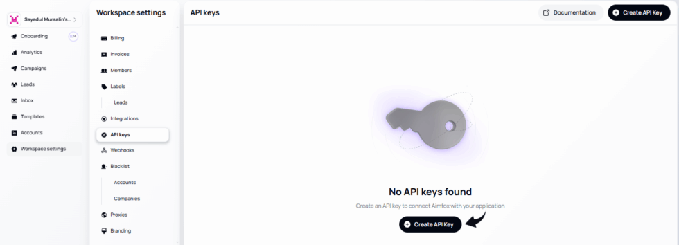 Aimfox Create API Keys