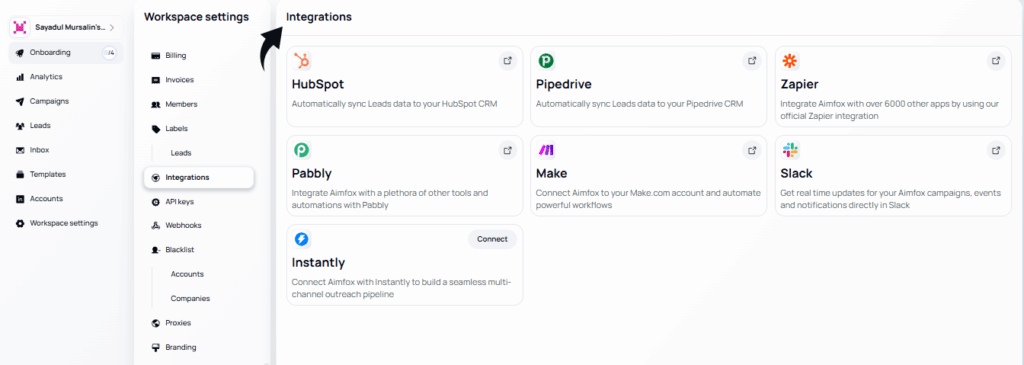 Aimfox Popular Integrations