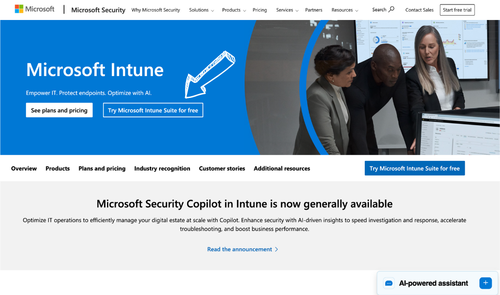 Microsoft Intune homepage