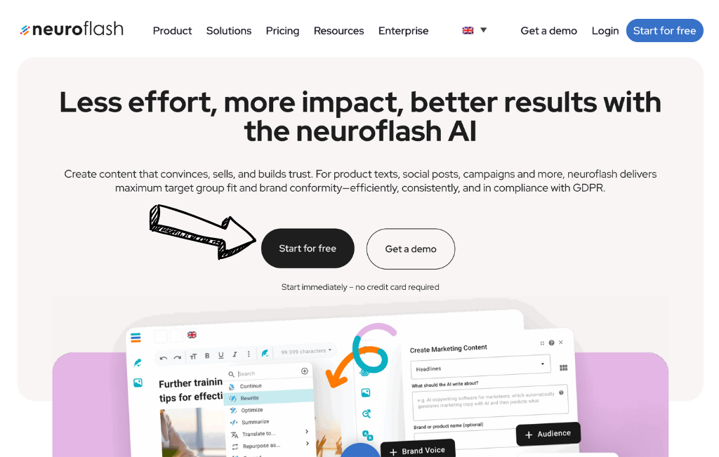 Neuroflash 홈페이지