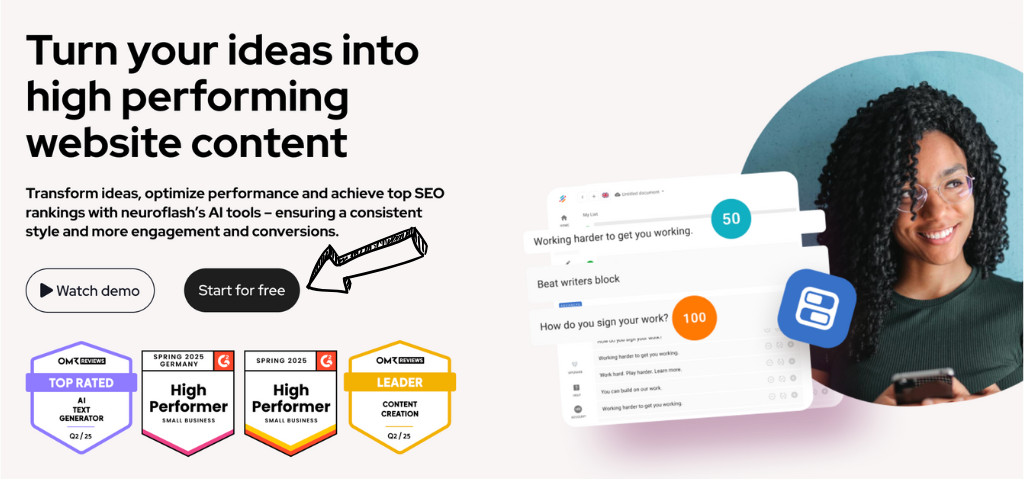 Обзор NeuroFlash: лучший генератор текстов и изображений на основе искусственного интеллекта в 2025 году 5 Создатель контента веб-сайта Neuroflash
