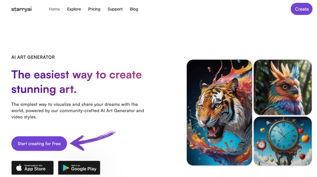 StarryAI Review: Best AI Art Generator in 2025 3 StarryAI homepage