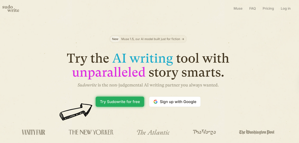 Sudowrite Review: Best AI Writing Partner in 2026 3 Sudowrite homepage