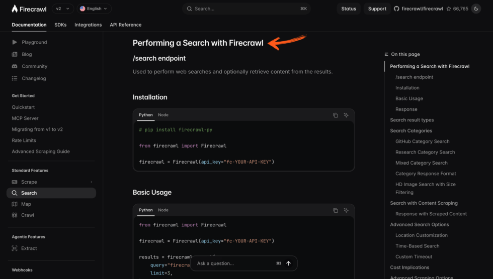 Firecrawl Search Feature
