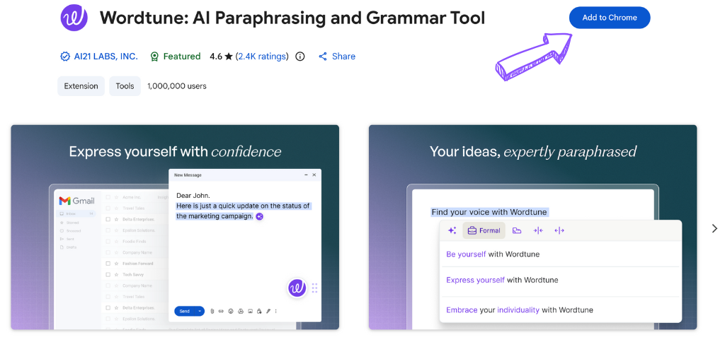 Wordtune chrome extention