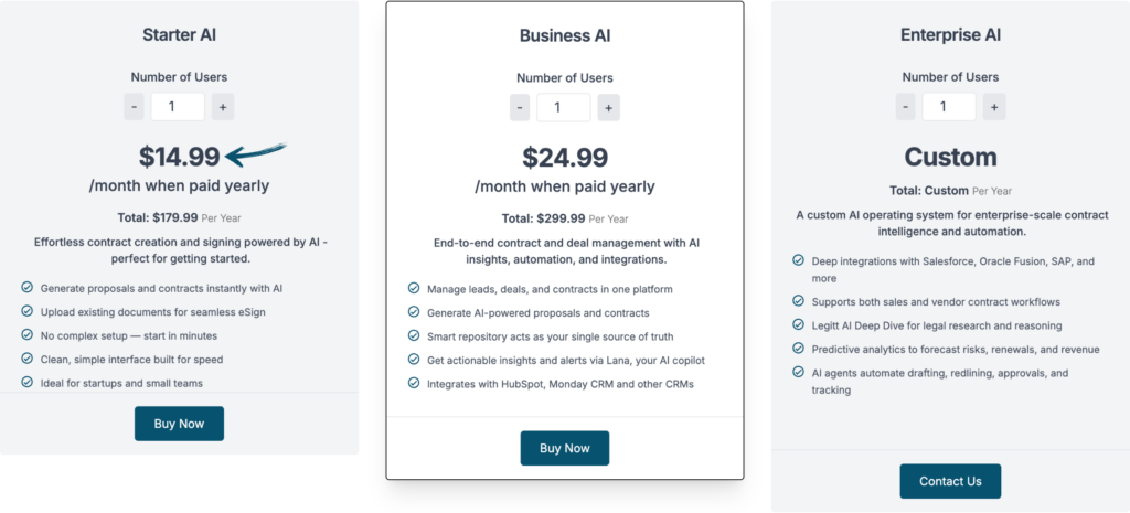 Legitt AI Review: Contract Lifecycle Management in 2025 4 Legitt AI Pricing