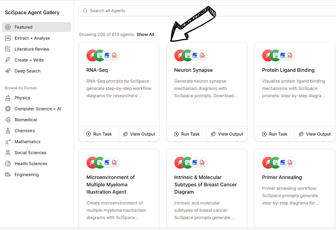 SciSpace Agent Gallery interface