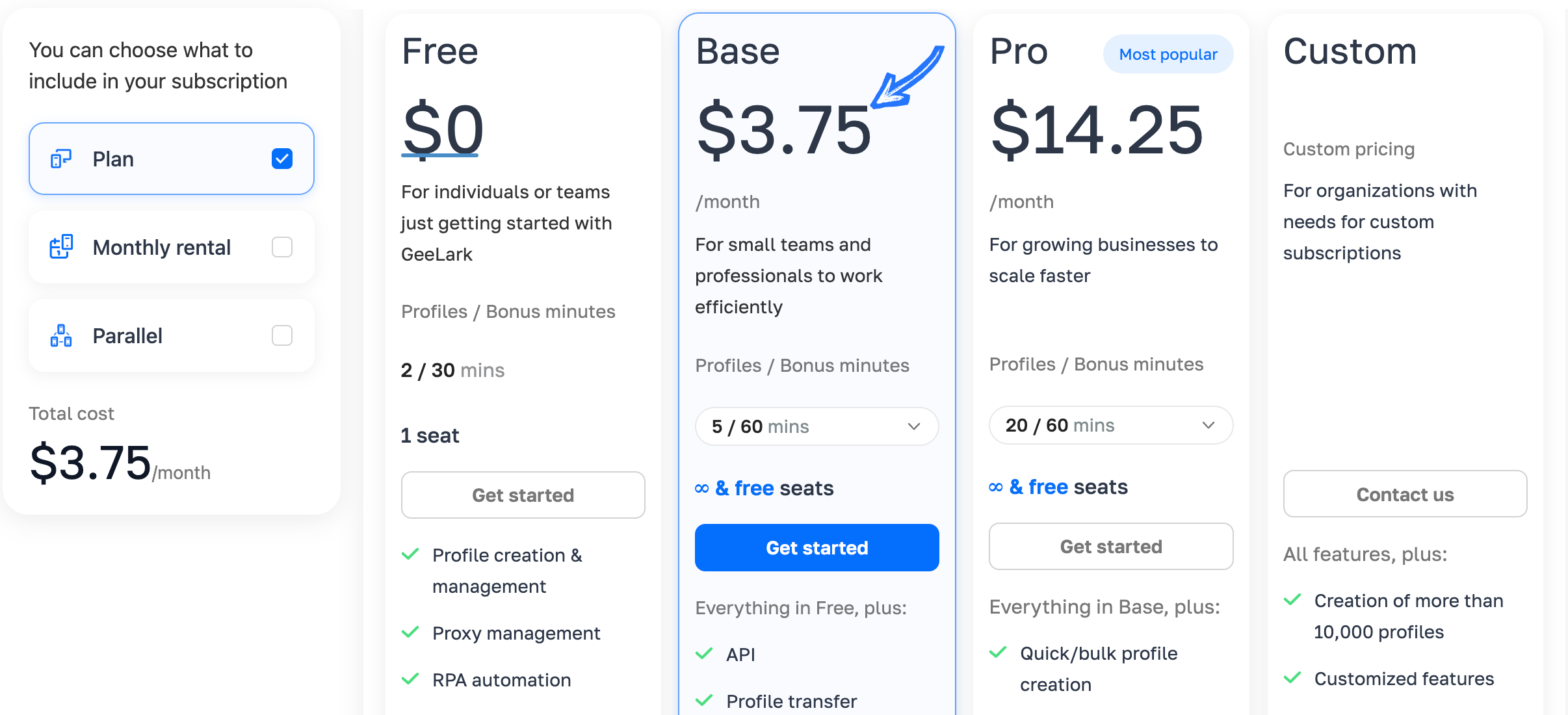 GeeLark Pricing Image