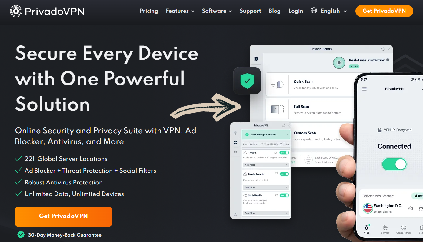 PrivadoVPN homepage