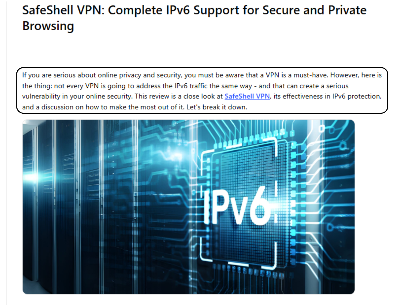 SafeShell IPv6 Support
