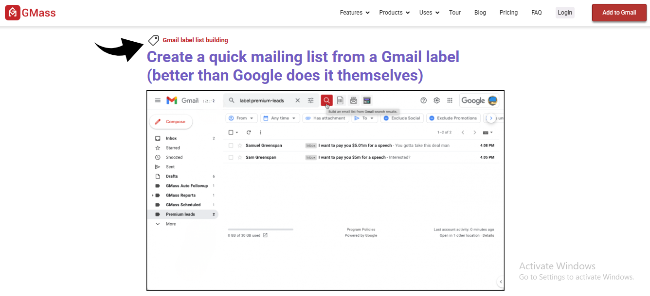 Gmass Email List Builder Image