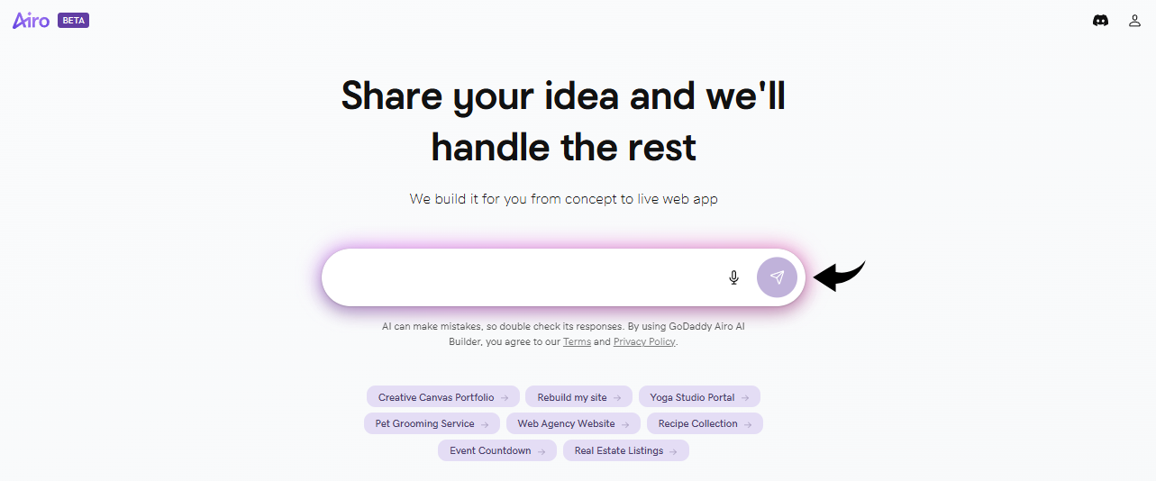 GoDaddy AIro AI Builder Image