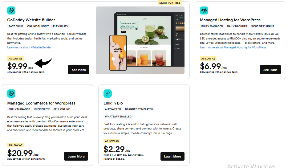 GoDaddy Pricing Image