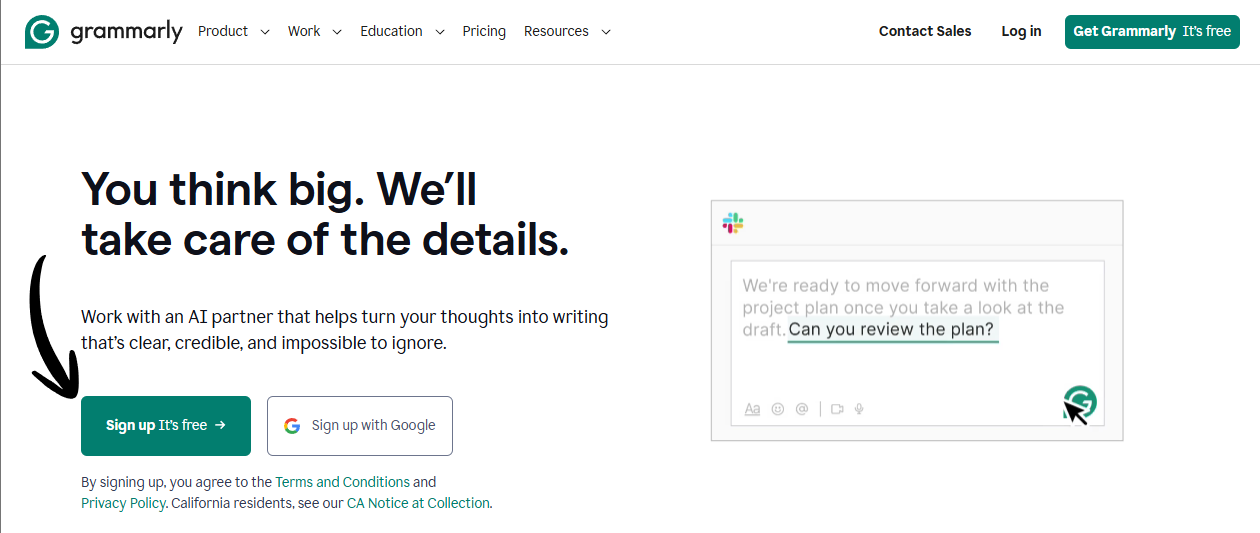 Grammarly homepage