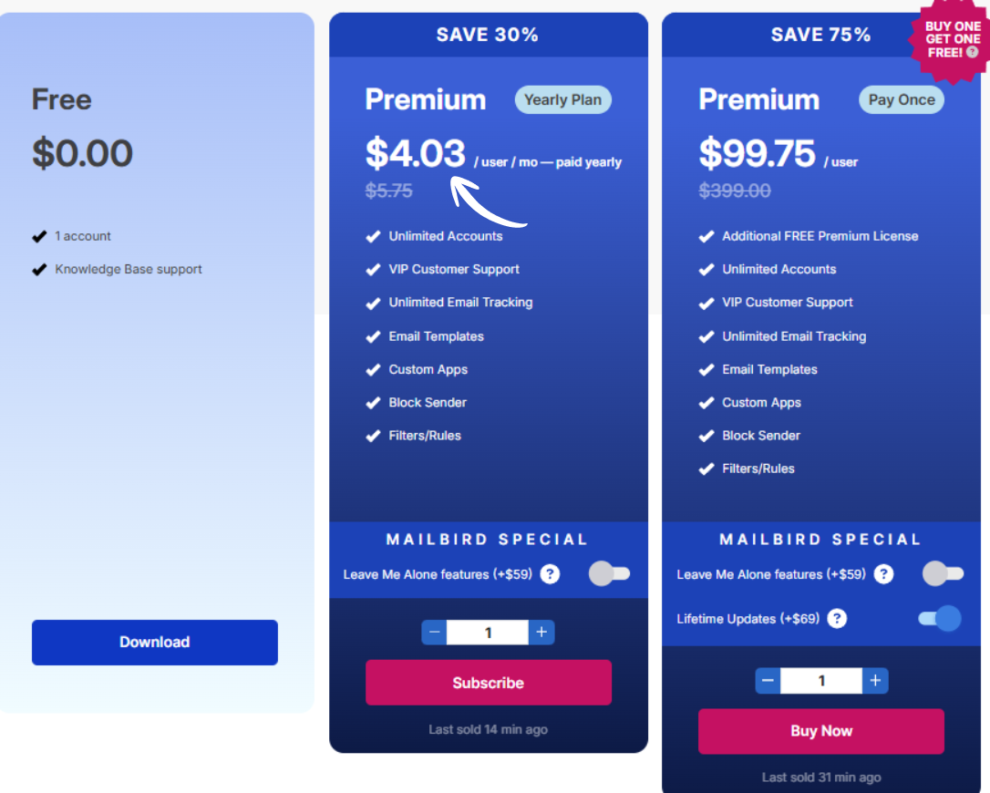 Mailbird pricing
