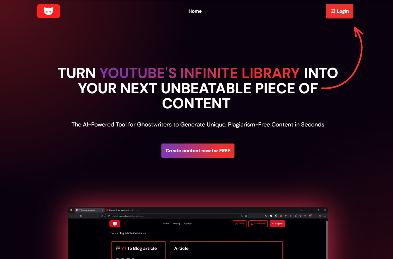 YTcopycat homepage