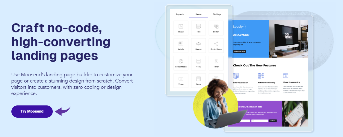 Moosend Landing Page Builder Image