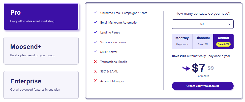 Moosend Pricing Image