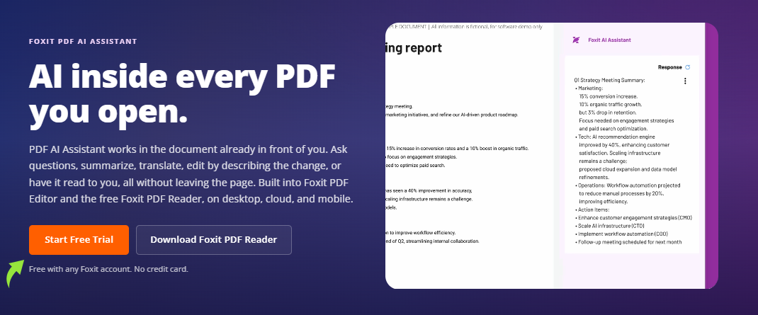 Foxit vs UPDF 2026 — Which PDF Editor Fits Your Team? 13 Foxit AI PDF Assistant Image