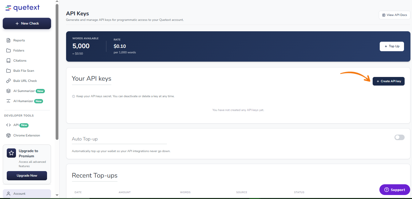 Quetext API Keys