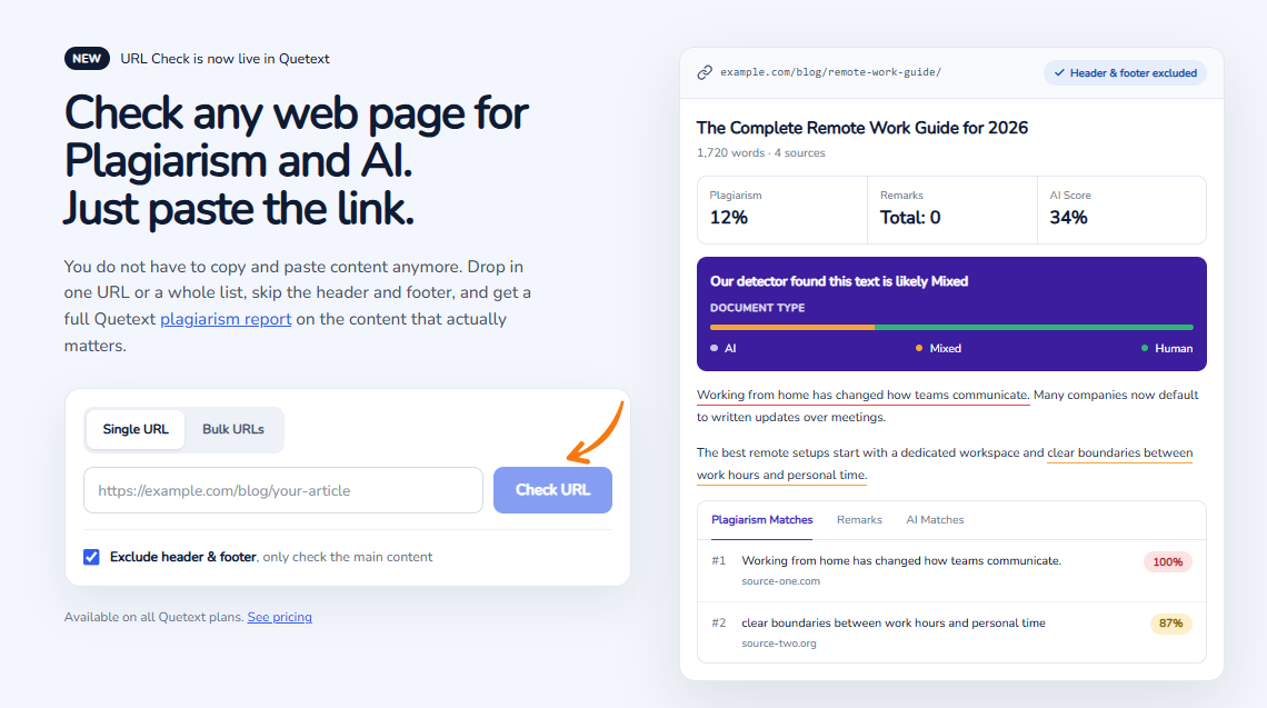 Quetext URL Checker