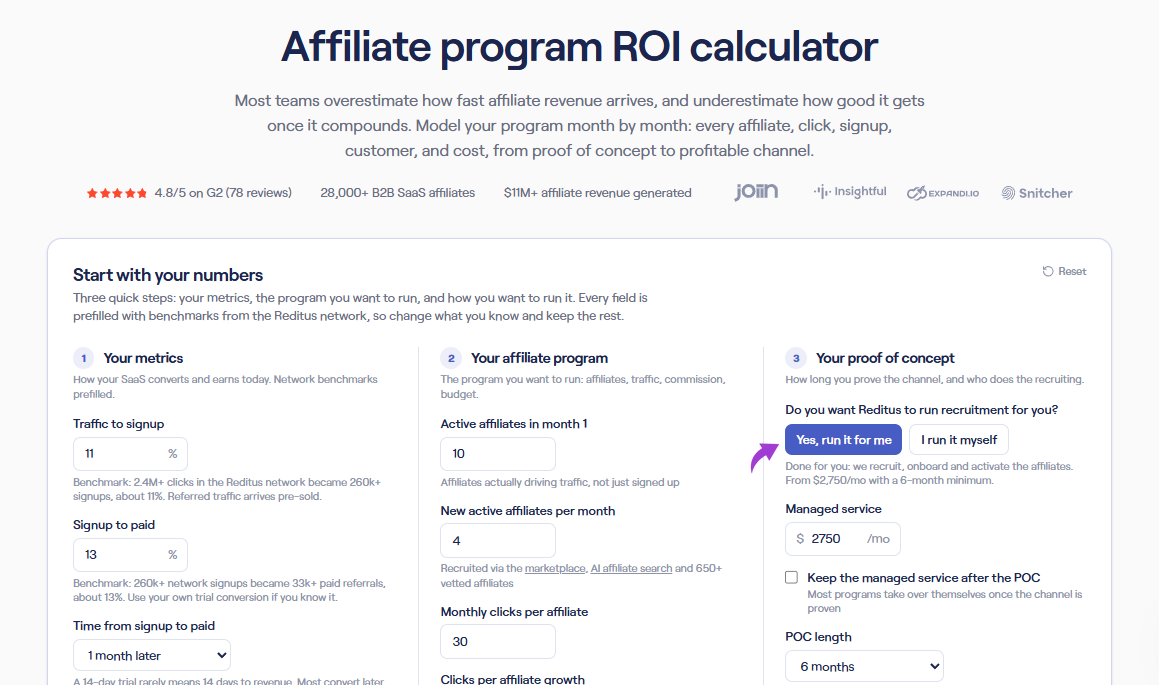 Reditus ROI calculator
