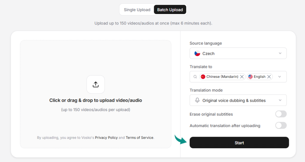 Vosko AI Review 2026: The Best AI Dubbing Tool for Creators? 7 Vosko AI Batch upload